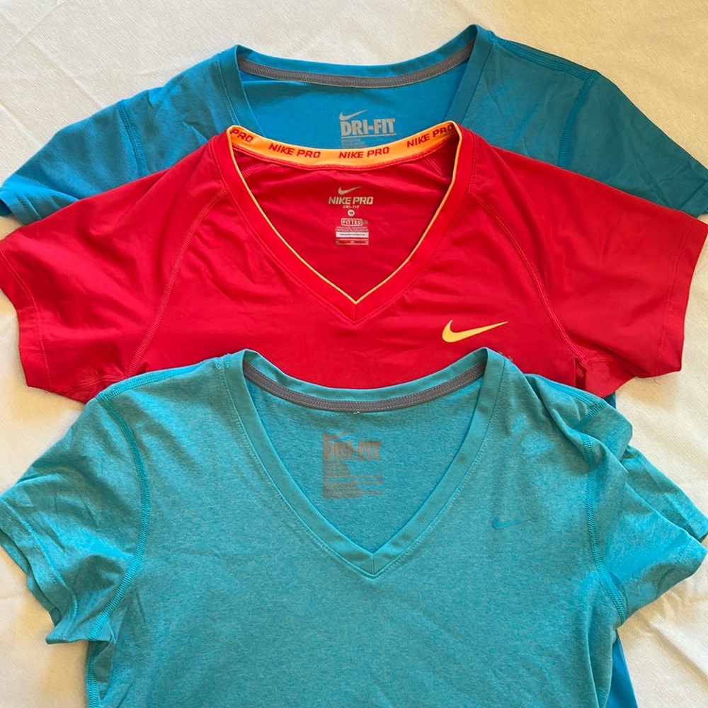Bundle 3 Nike Women's Dri-Fit V-Neck T-Shirts
